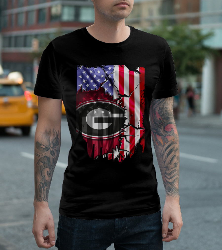 American Flag Georgia Bulldogs Logo Patriotic T-Shirt
