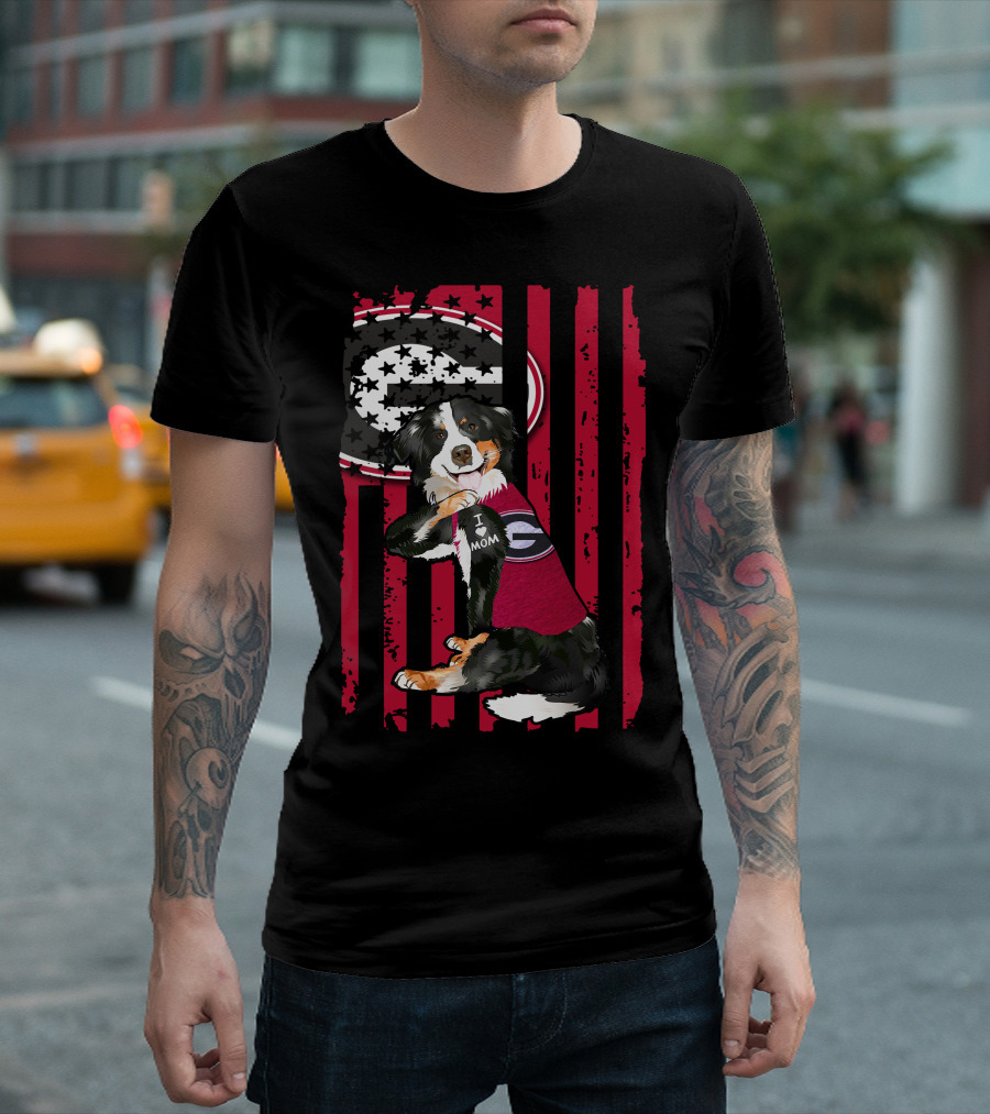 Border Collie I Mom Georgia Bulldogs Stripes T-Shirt