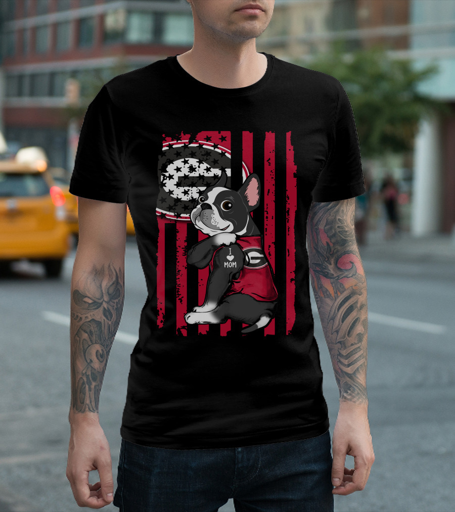Boston Terrier Georgia Bulldogs I Love Mom T-Shirt