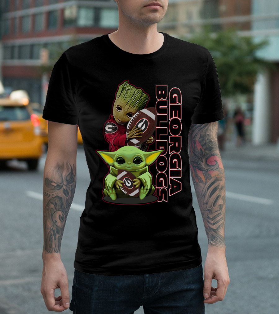 Grzd Georgia Bulldogs Star Wars And Groot Football Crossover T-Shirt