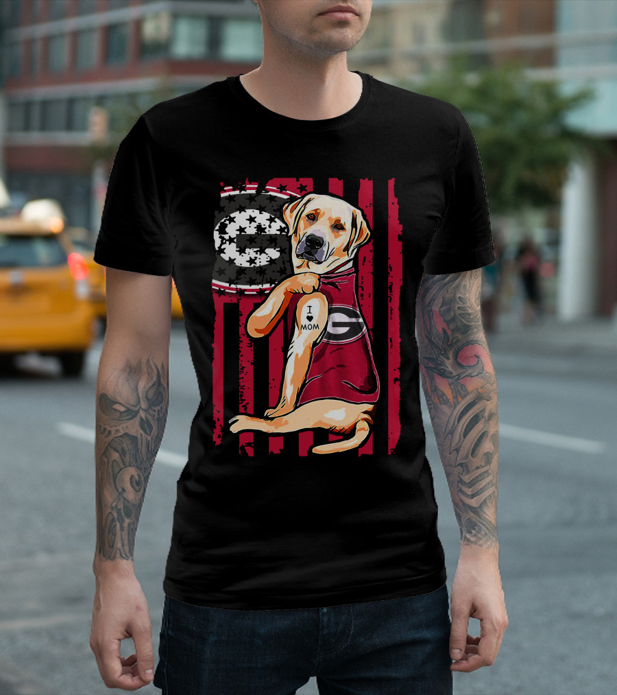 Labrador Retriever Wearing Georgia Bulldogs Vest with I Love Mom Patch T-Shirt