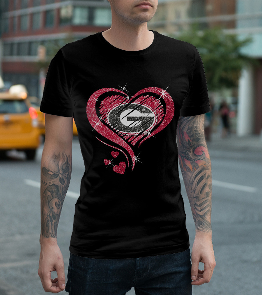 Heart Diamond Georgia Bulldogs Glitter T-Shirt