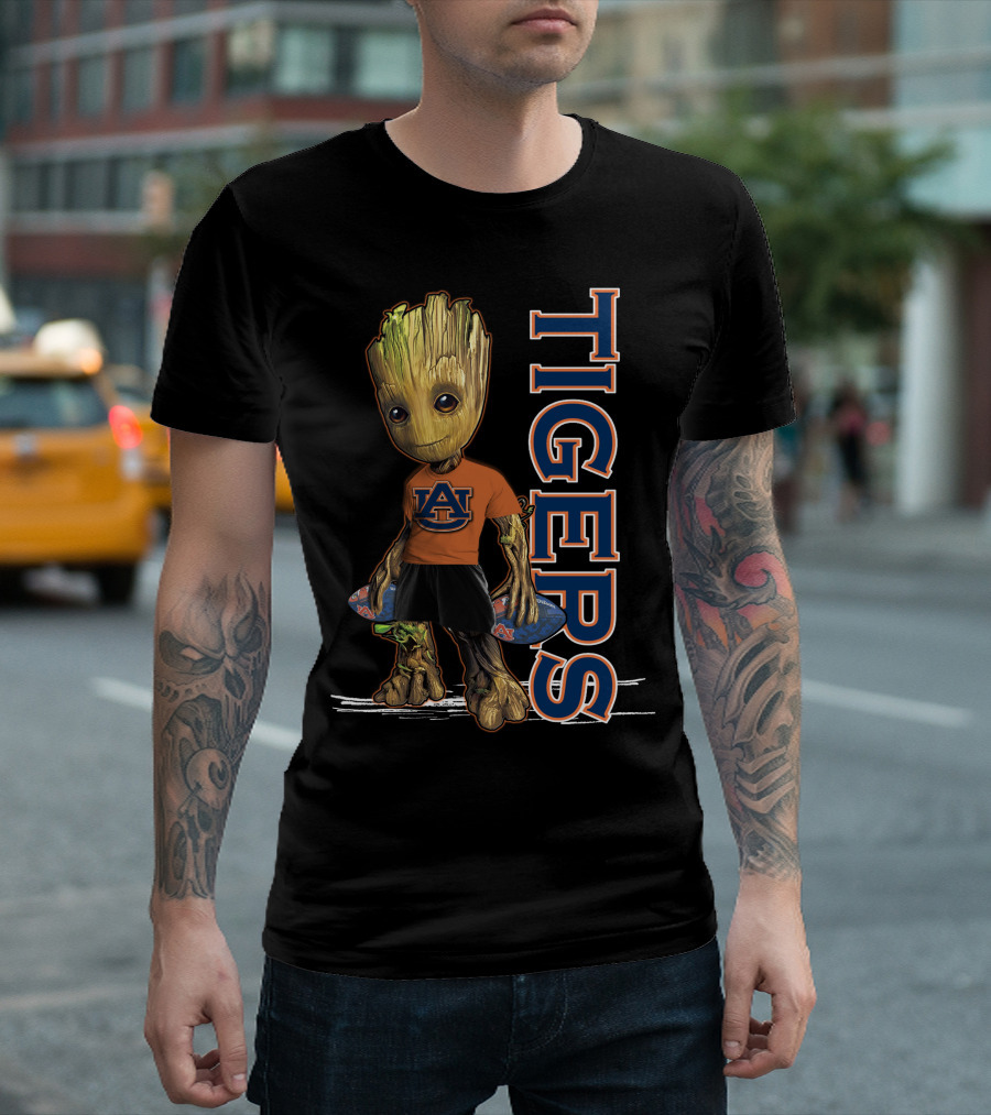 Groot Auburn Tigers University Sports Fan Character T-Shirt