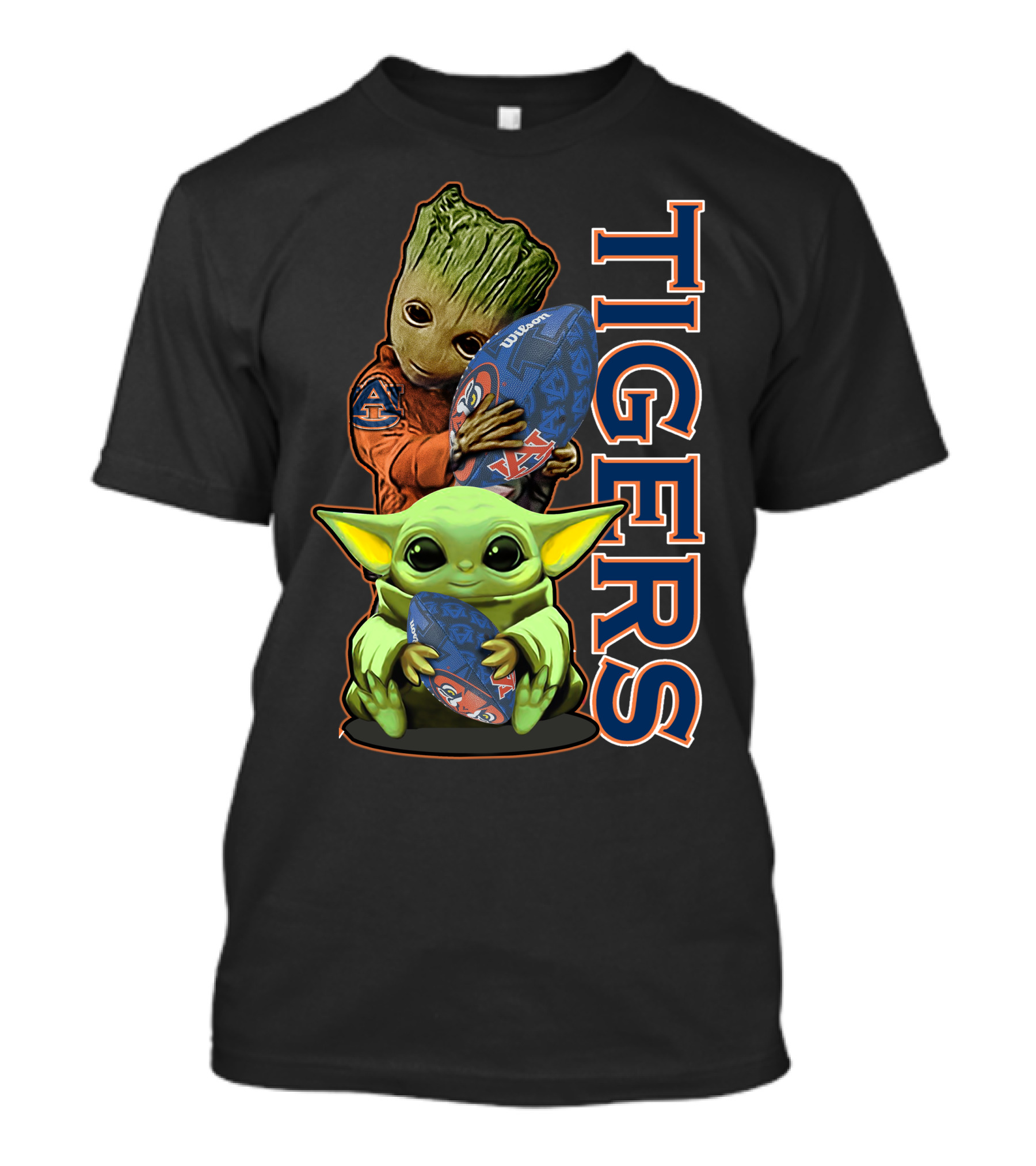 Grzd Auburn Tigers Groot Baby Yoda Football T-Shirt