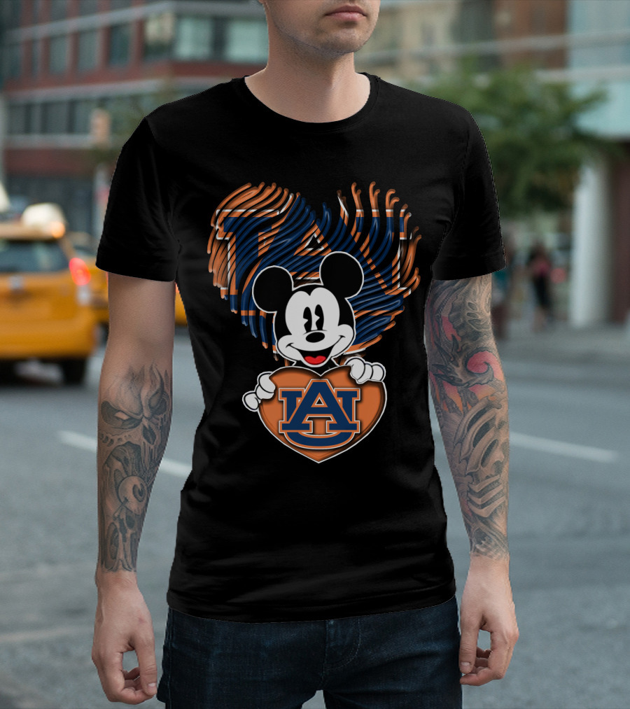 Mickey Mouse Auburn Tigers Heart With Auburn University T-Shirt