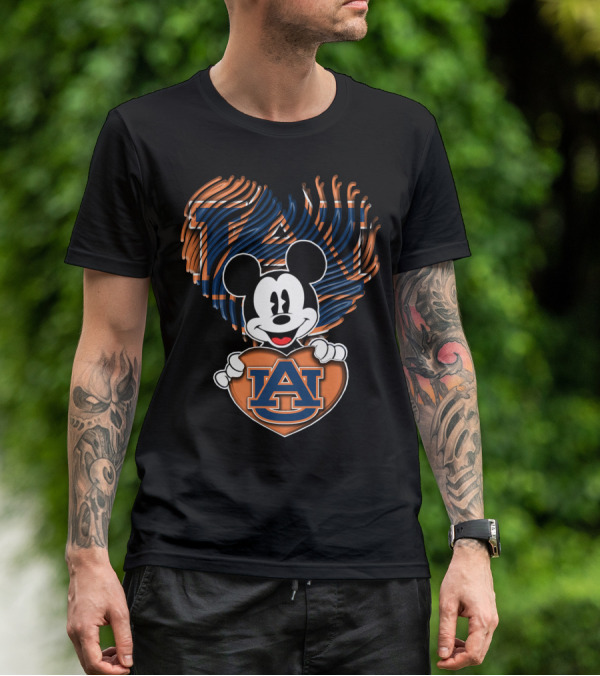 Mickey Mouse Auburn Tigers Heart With Auburn University T-Shirt