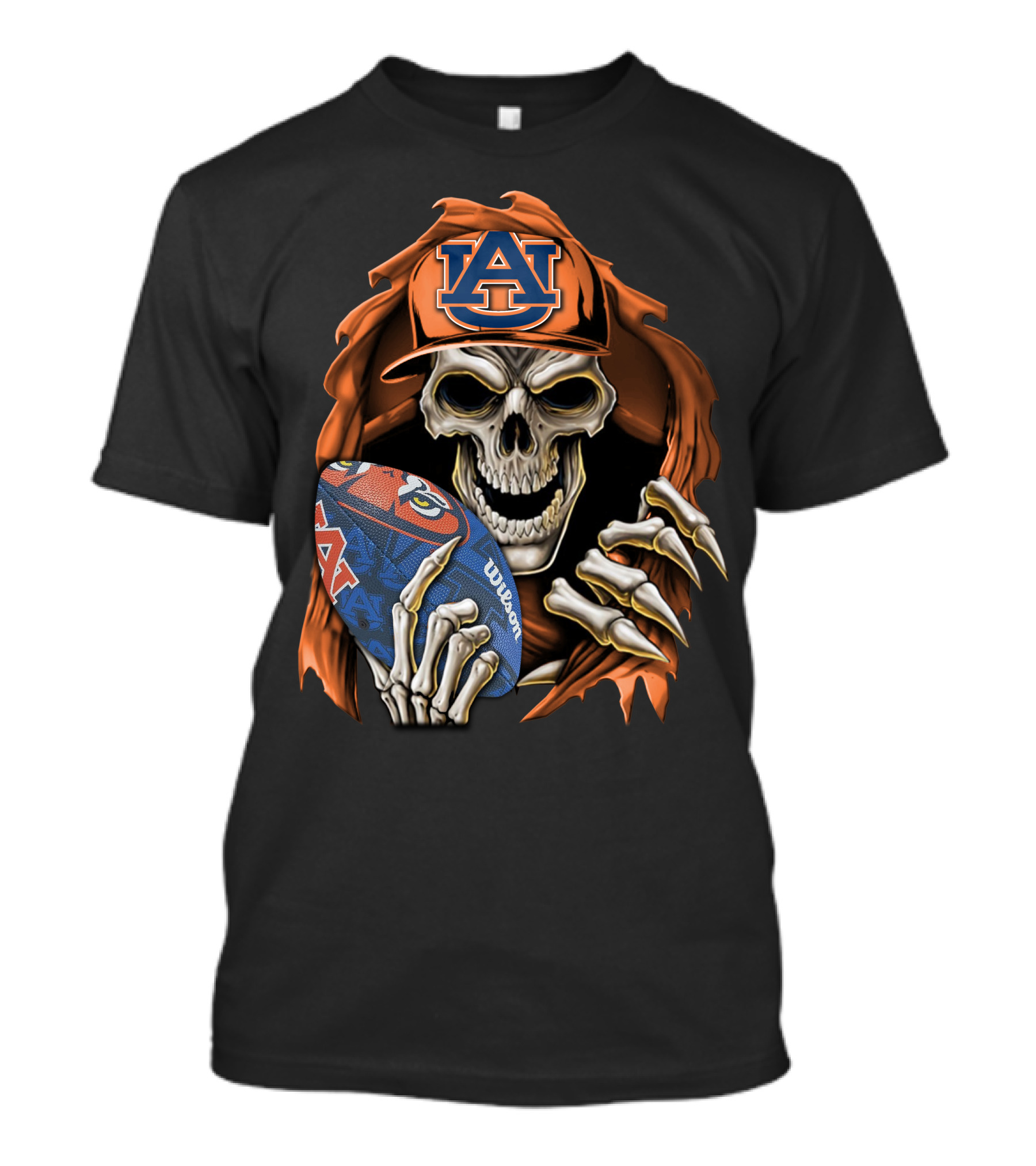 Skullbong Auburn Tigers Skeleton With Football And Hat T-Shirt