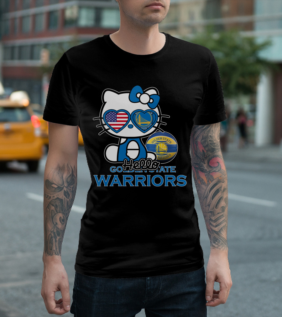 Hello Kitty Golden State Warriors USA Heart Glasses T-Shirt