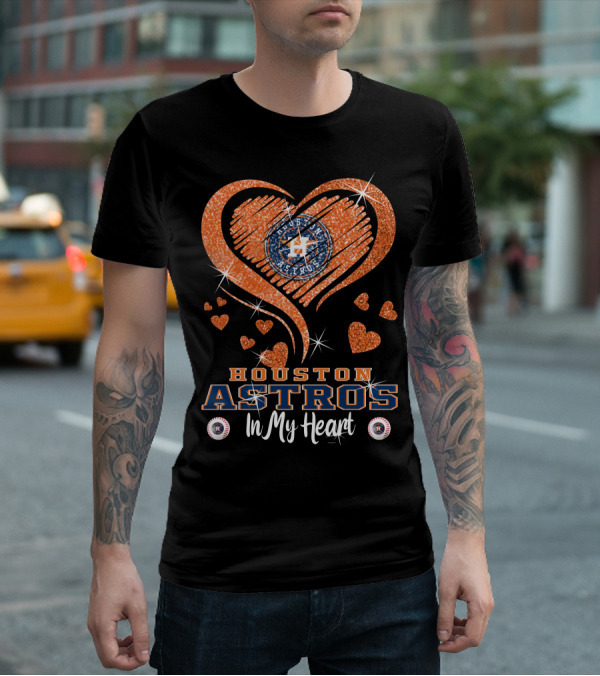 Houston Astros In My Heart Sparkling Hearts T-Shirt