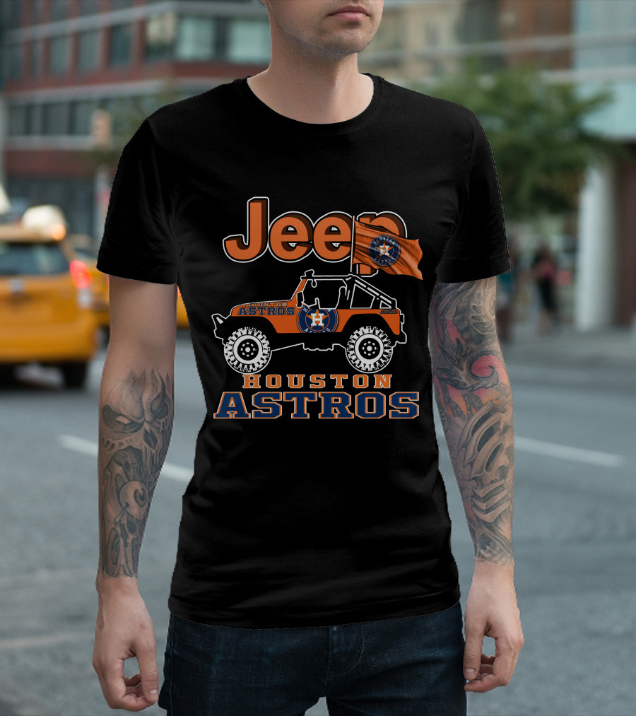 Jeep Houston Astros Off-Road Vehicle with Logo and Flag T-Shirt