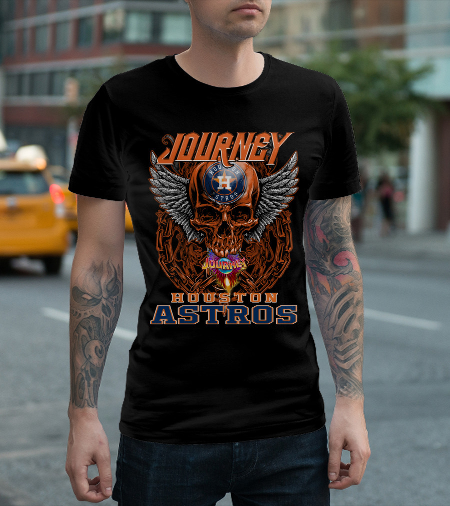 Journey Houston Astros Skull Wings Chain Fire T-Shirt
