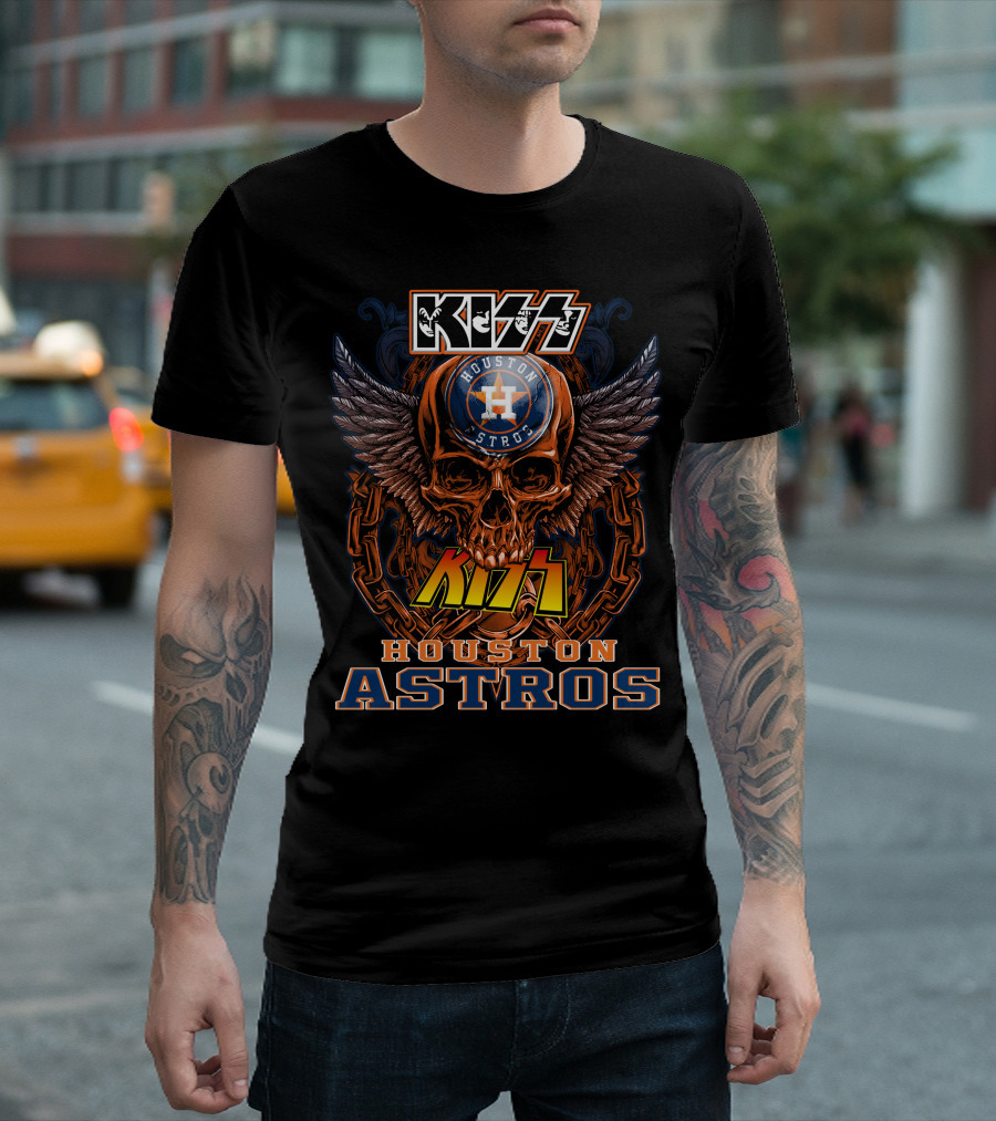 Kiss Houston Astros Skull Wings Chain T-Shirt