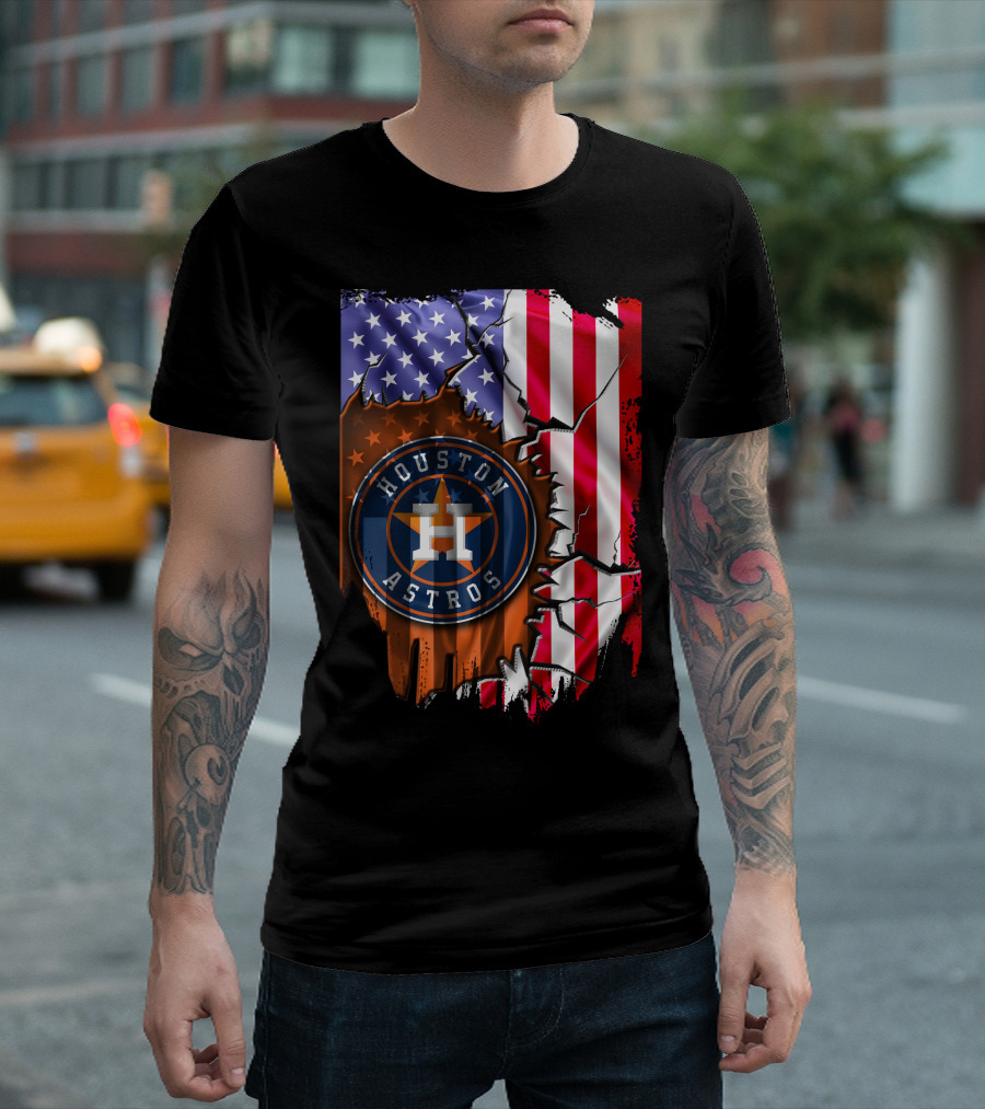 Houston Astros American Flag Tear T-Shirt