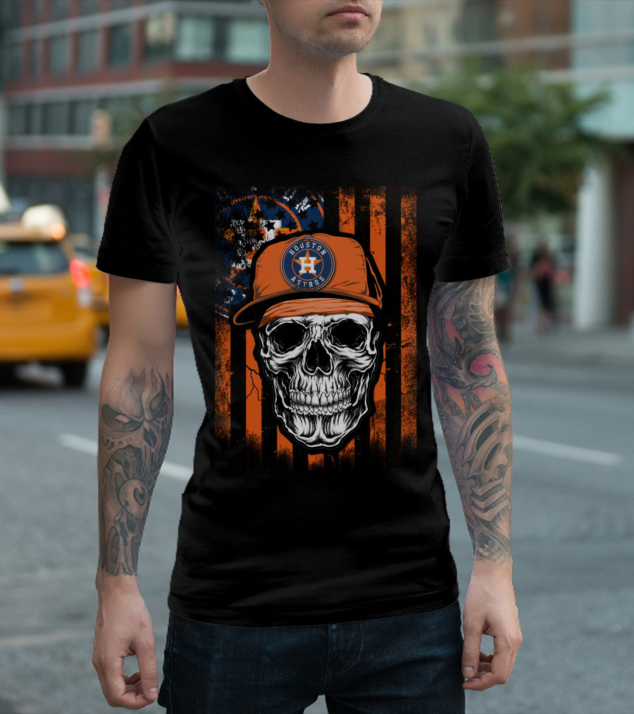Houston Astros Skull Cap And Stripes T-Shirt