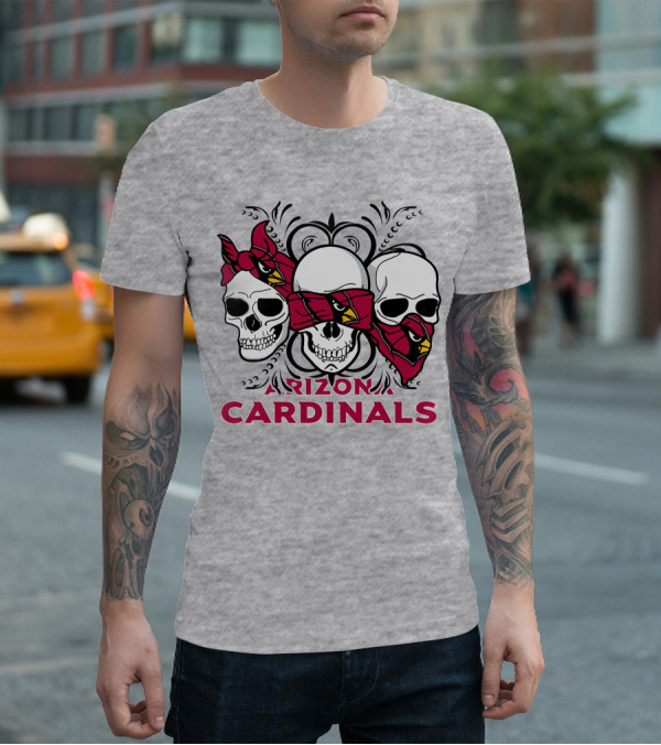 Arizona Cardinals Three Skulls Bandana T-Shirt