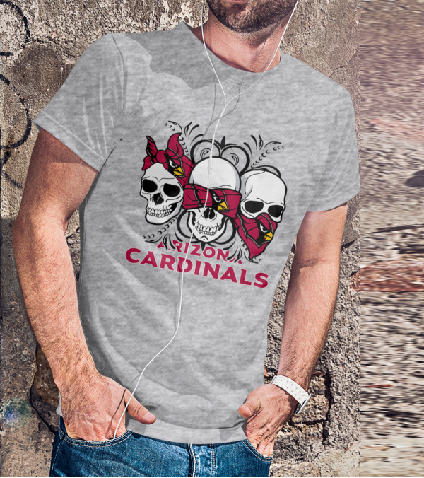 Arizona Cardinals Three Skulls Bandana T-Shirt
