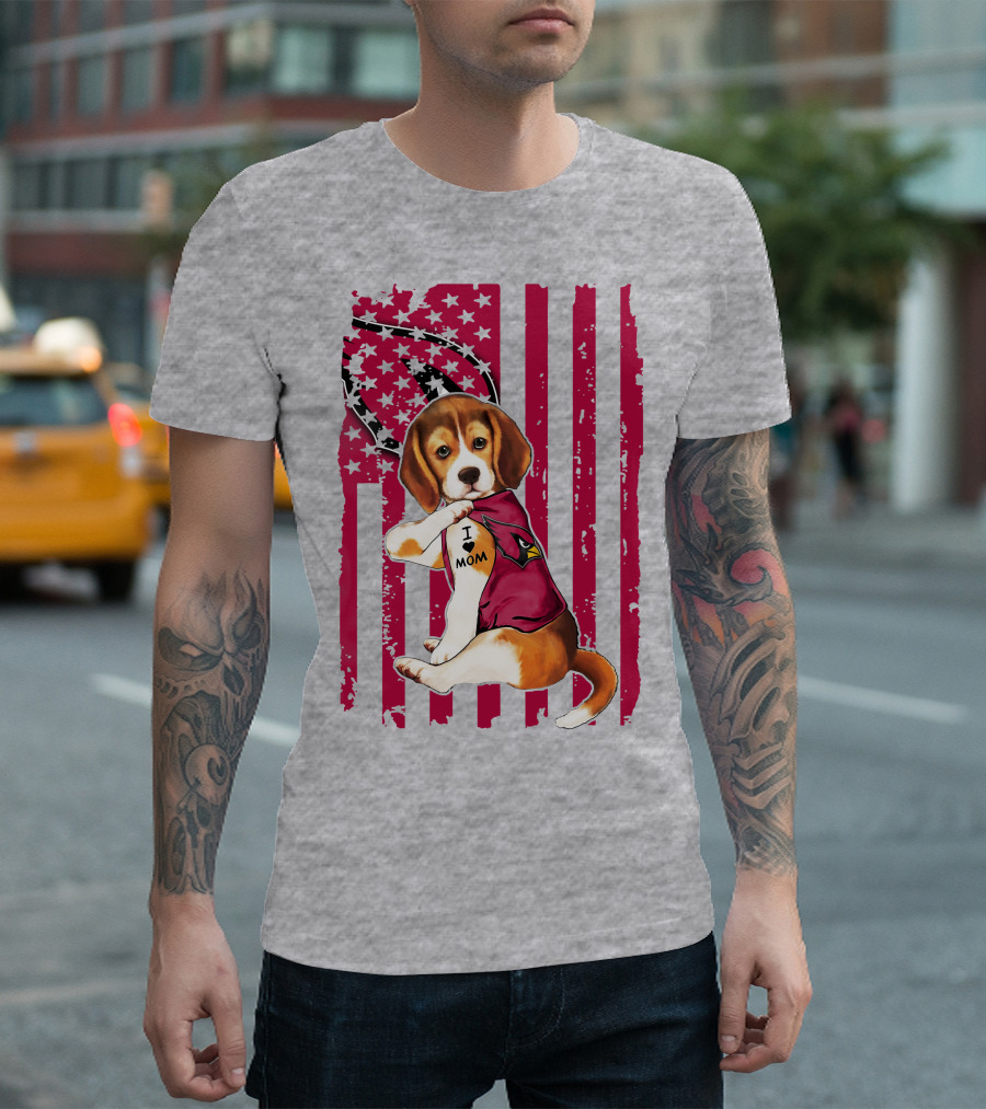Beagle with Arizona Cardinals Tattoo and American Flag Background T-Shirt