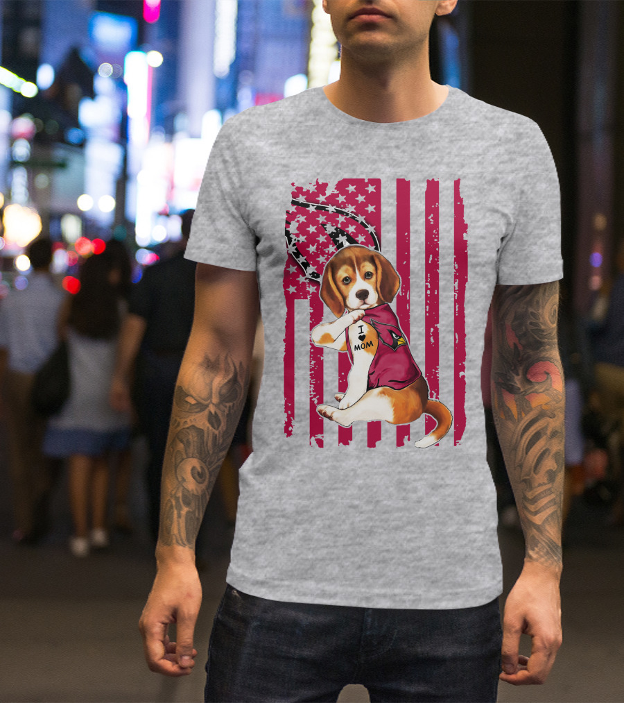Beagle With Arizona Cardinals Tattoo And American Flag Background T-Shirt