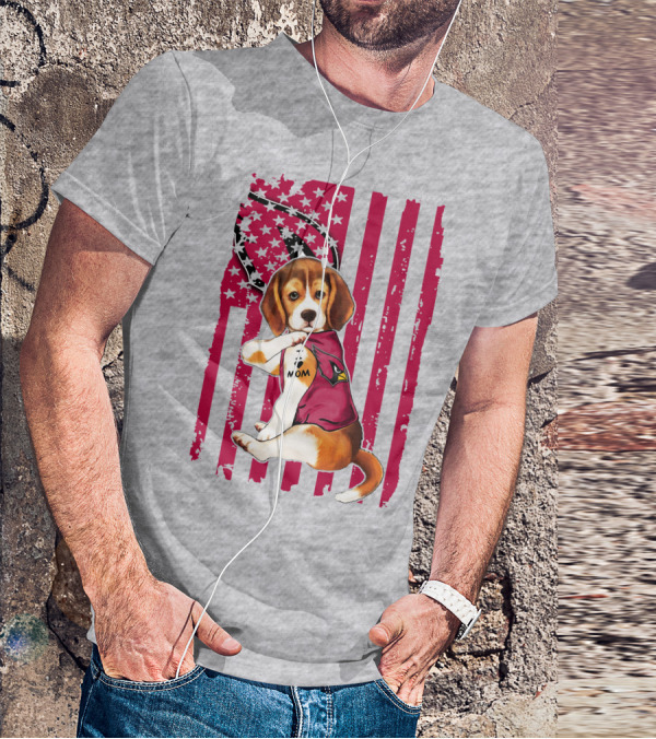 Beagle With Arizona Cardinals Tattoo And American Flag Background T-Shirt