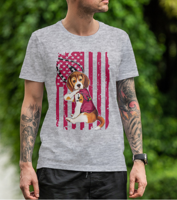 Beagle With Arizona Cardinals Tattoo And American Flag Background T-Shirt