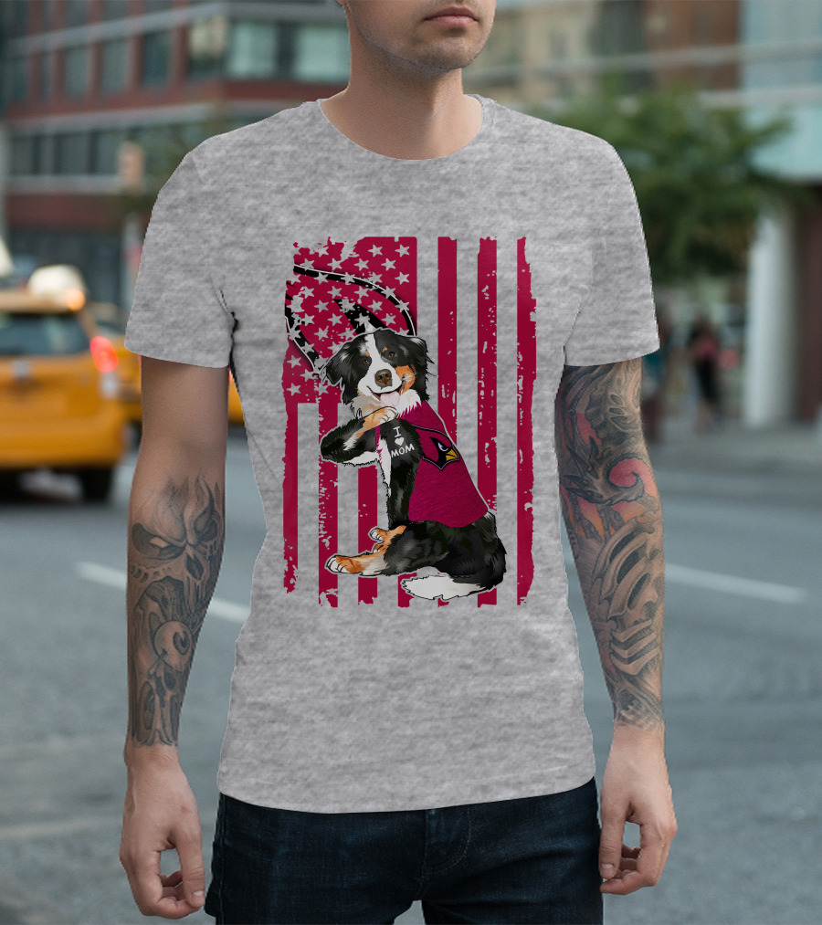 Border Collie I Love Mom Arizona Cardinals T-Shirt
