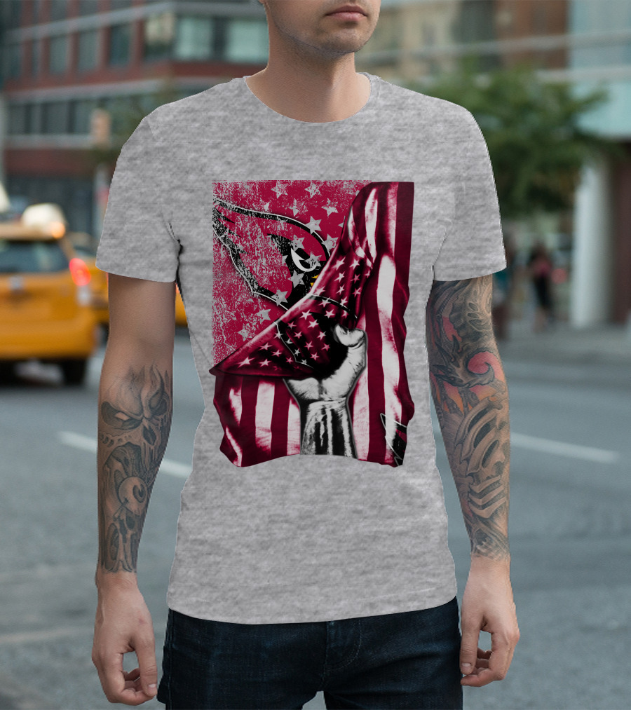 Arizona Cardinals Hand Holding American Flag with Cardinal Logo Stars T-Shirt