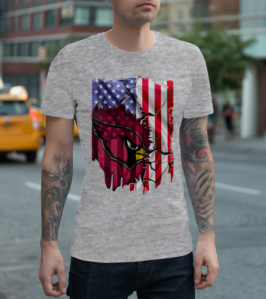 USA Flag with Arizona Cardinals T-Shirt