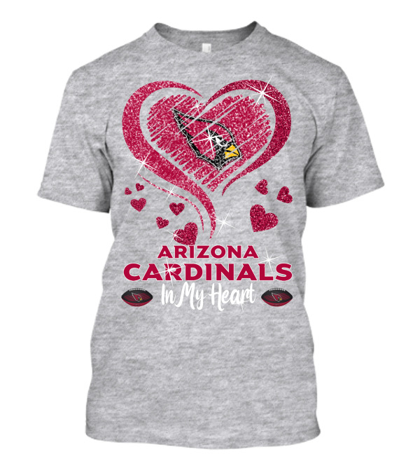 Arizona Cardinals In My Heart Sparkling Logo And Hearts T-Shirt