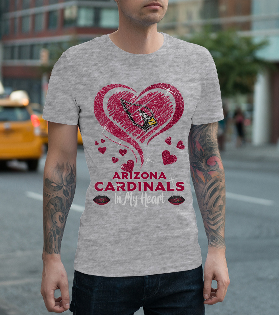Arizona Cardinals In My Heart Sparkling Logo and Hearts T-Shirt