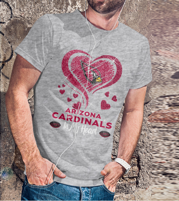 Arizona Cardinals In My Heart Sparkling Logo And Hearts T-Shirt