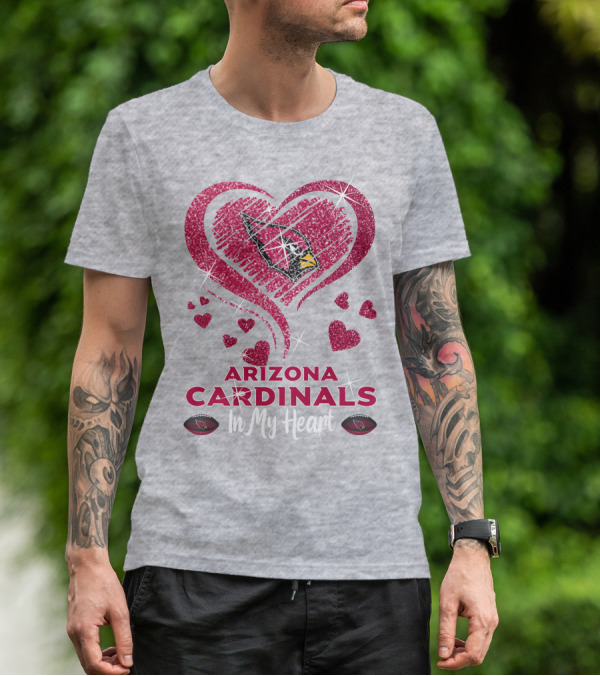 Arizona Cardinals In My Heart Sparkling Logo And Hearts T-Shirt