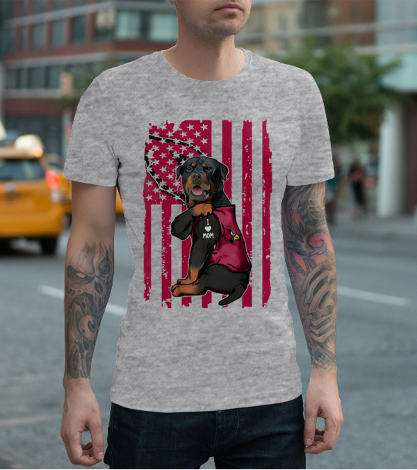 Rottweiler I Love Mom Arizona Cardinals USA Flag T-Shirt