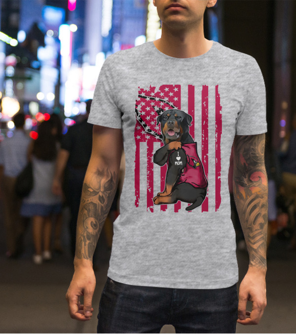 Rottweiler I Love Mom Arizona Cardinals USA Flag T-Shirt