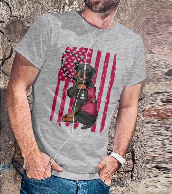 Rottweiler I Love Mom Arizona Cardinals USA Flag T-Shirt