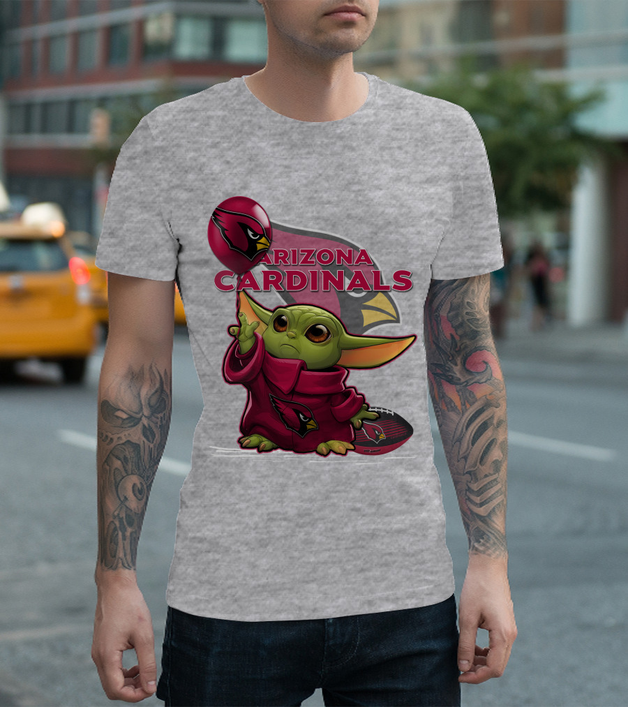 Yoda Holding Arizona Cardinals Balloon and Football with Team T-Shirt