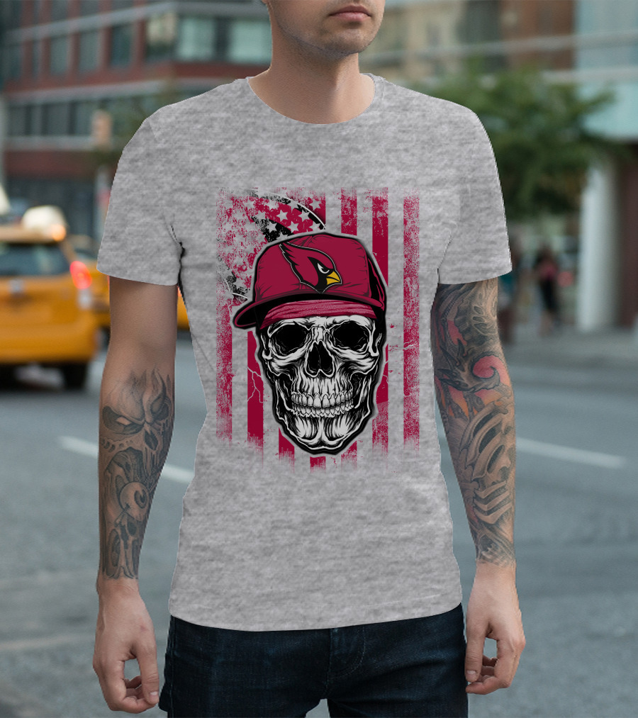 Skull V1 Arizona Cardinals Red Cap American Flag T-Shirt