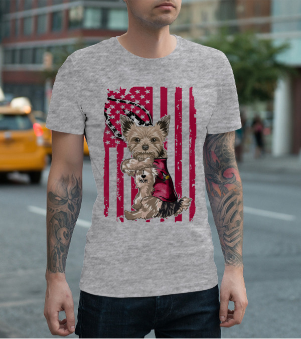 Yorkshire Terrier I Love Mom Arizona Cardinals American Flag T-Shirt