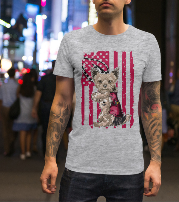 Yorkshire Terrier I Love Mom Arizona Cardinals American Flag T-Shirt