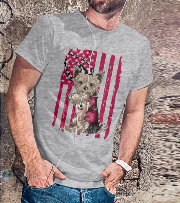 Yorkshire Terrier I Love Mom Arizona Cardinals American Flag T-Shirt