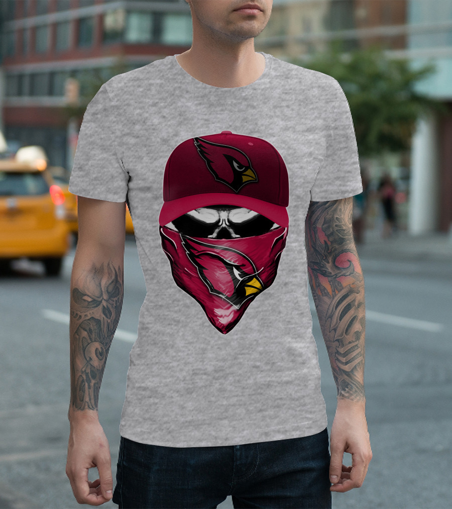 Skull V6 Arizona Cardinals Bold Logo Hat And Bandana T-Shirt