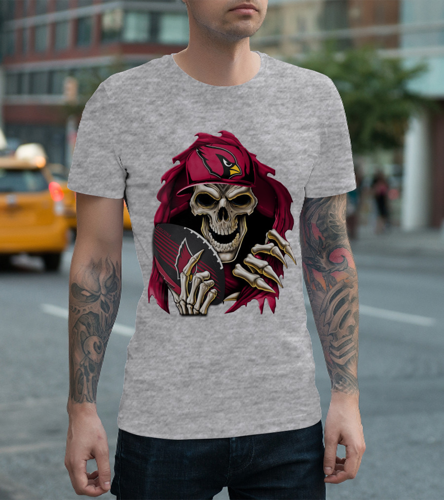 Arizona Cardinals Skeleton Skull Holding Football T-Shirt