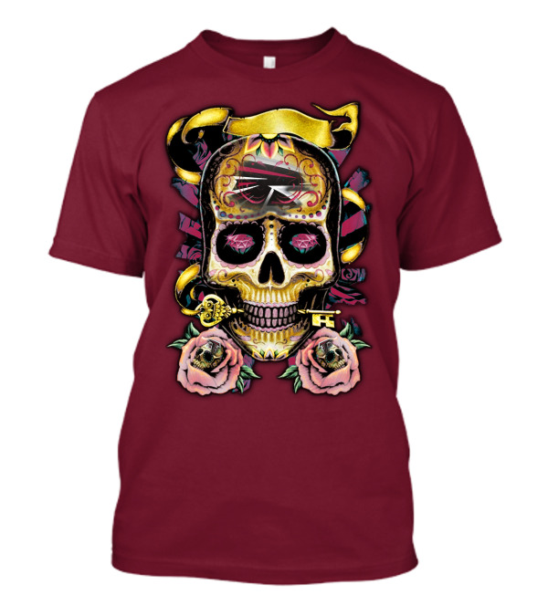 Atlanta Falcons Skull With Roses And Key T-Shirt