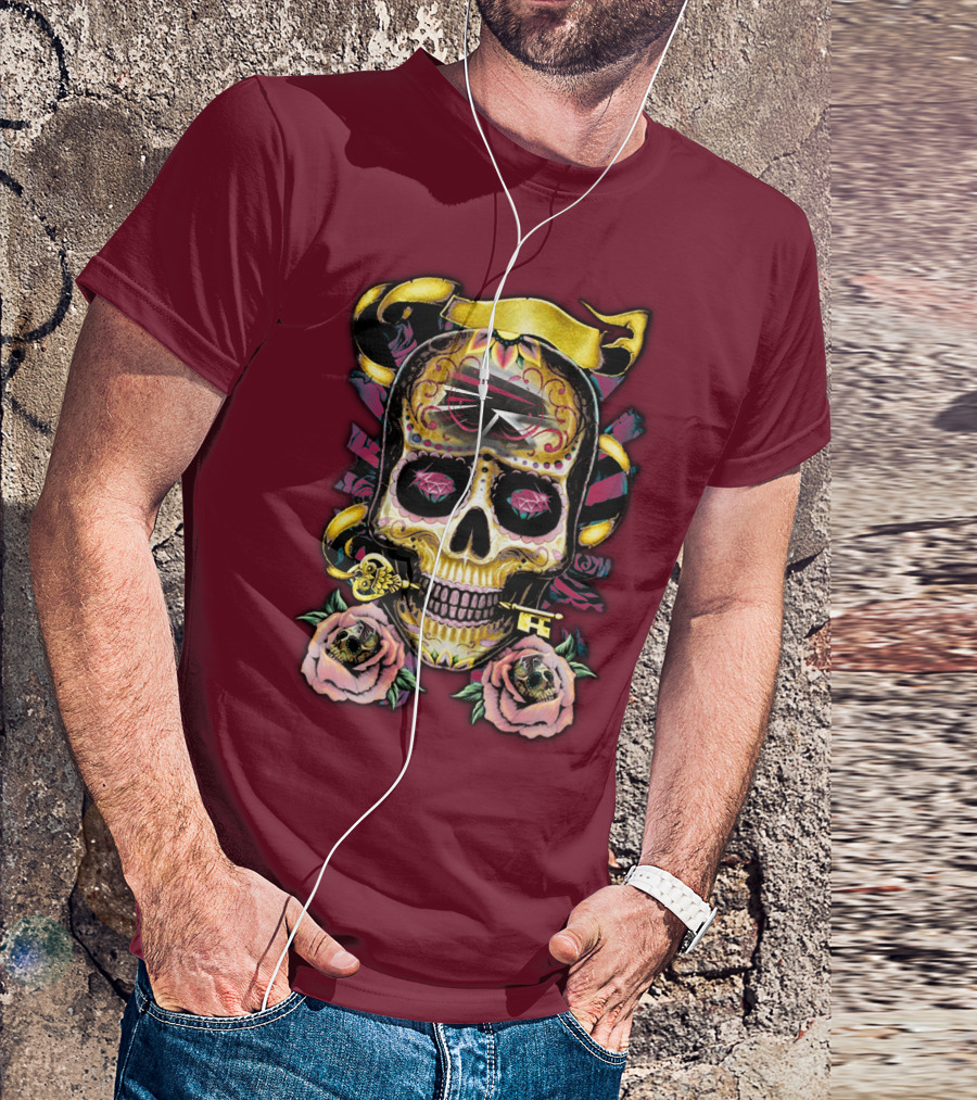 Atlanta Falcons Skull With Roses And Key T-Shirt