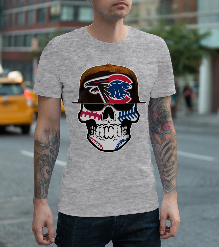 Atlanta Falcons Chicago Cubs Skull Hat T-Shirt