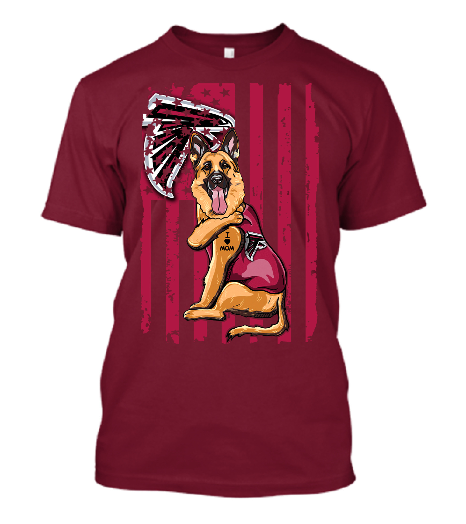 I Mom Tattoo German Shepherd With Atlanta Falcons Fan Flag And Stripes T-Shirt