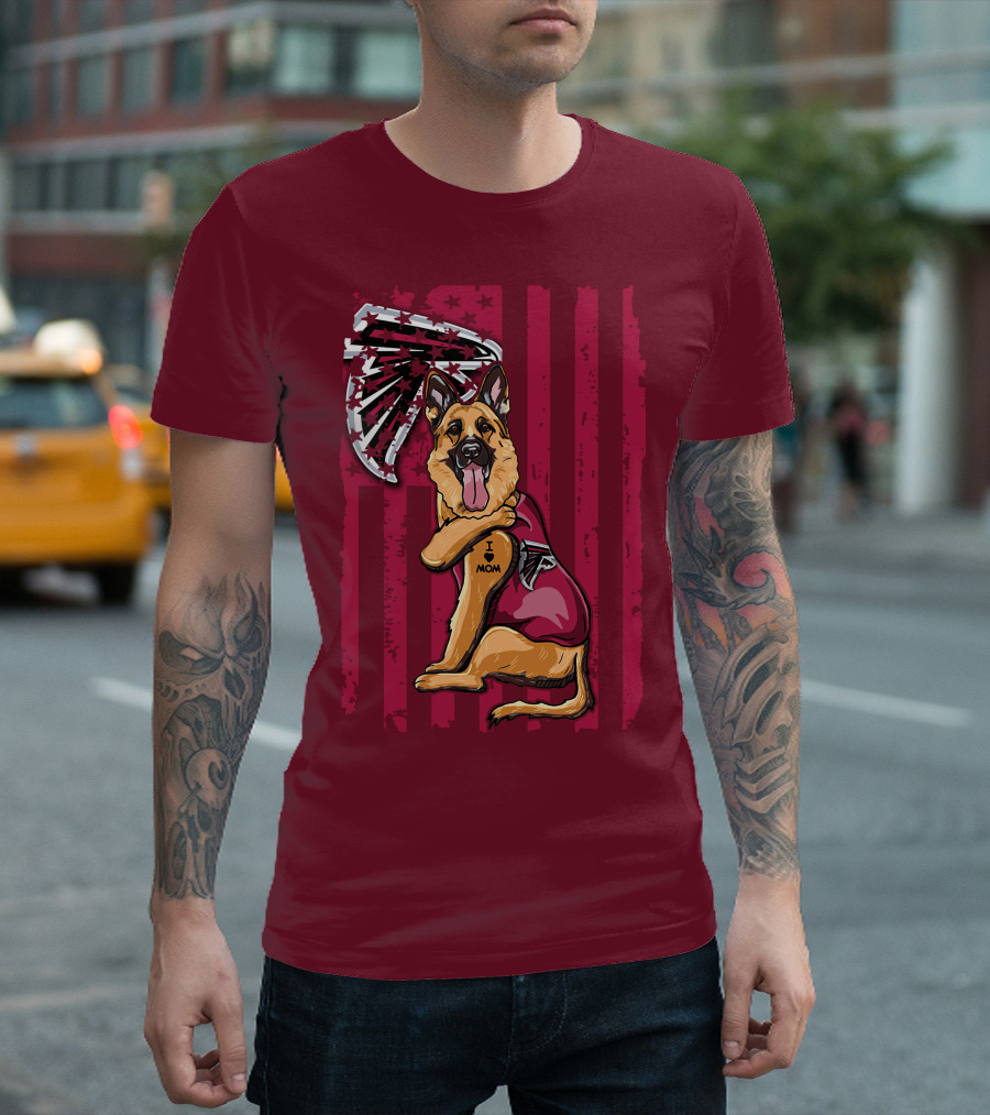 I Mom Tattoo German Shepherd With Atlanta Falcons Fan Flag And Stripes T-Shirt