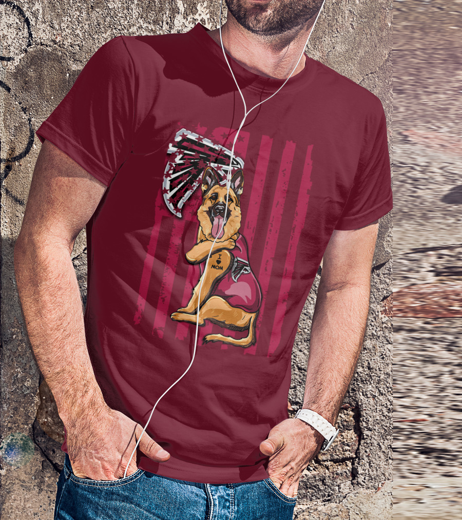 I Mom Tattoo German Shepherd With Atlanta Falcons Fan Flag And Stripes T-Shirt