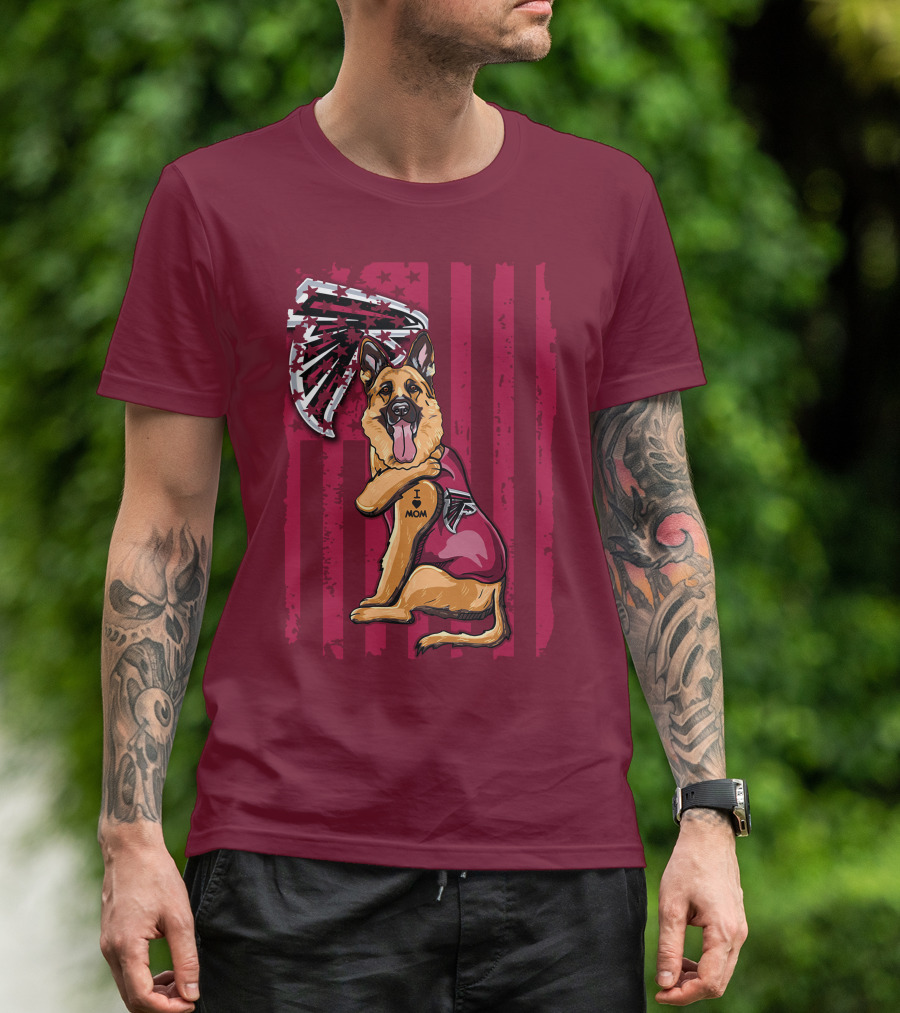 I Mom Tattoo German Shepherd With Atlanta Falcons Fan Flag And Stripes T-Shirt