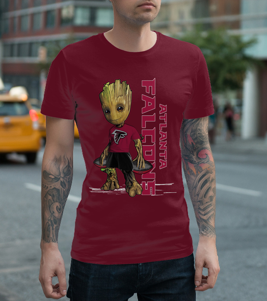 Groot Atlanta Falcons Fan Character Holding Atlanta Falcons T-Shirt