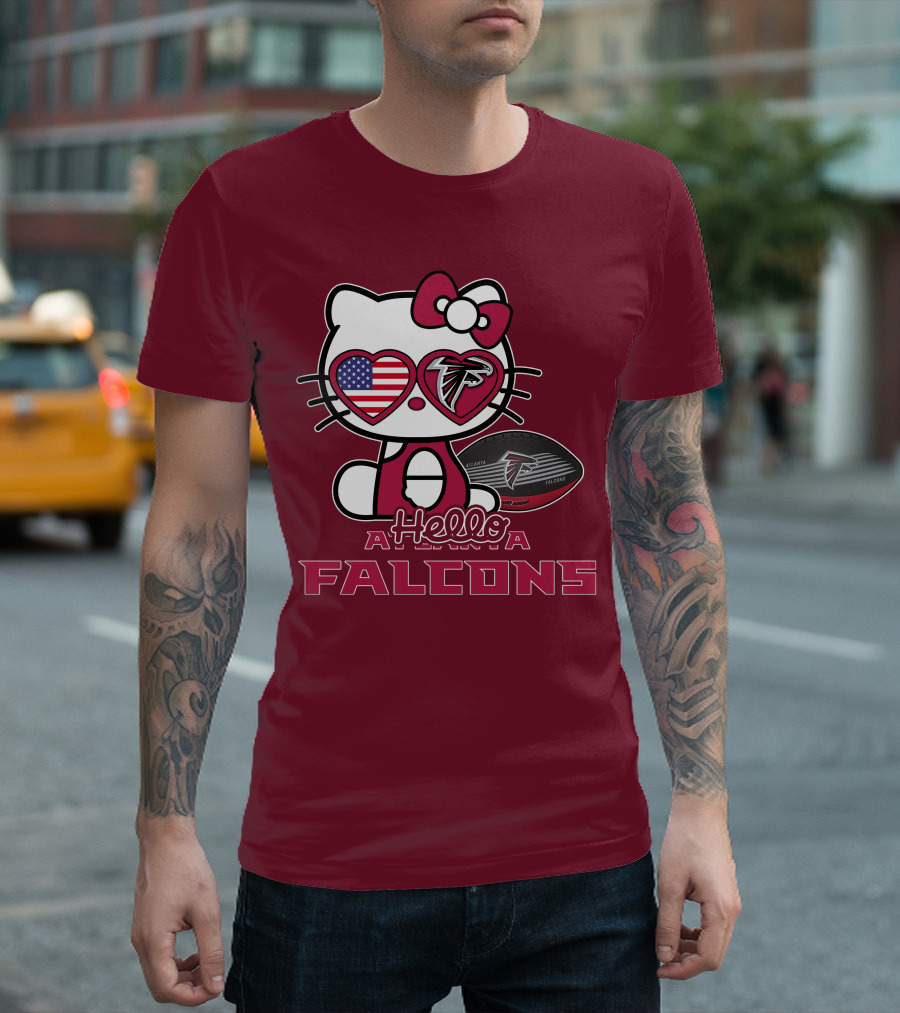 Hello Kitty Atlanta Falcons American Flag Football T-Shirt